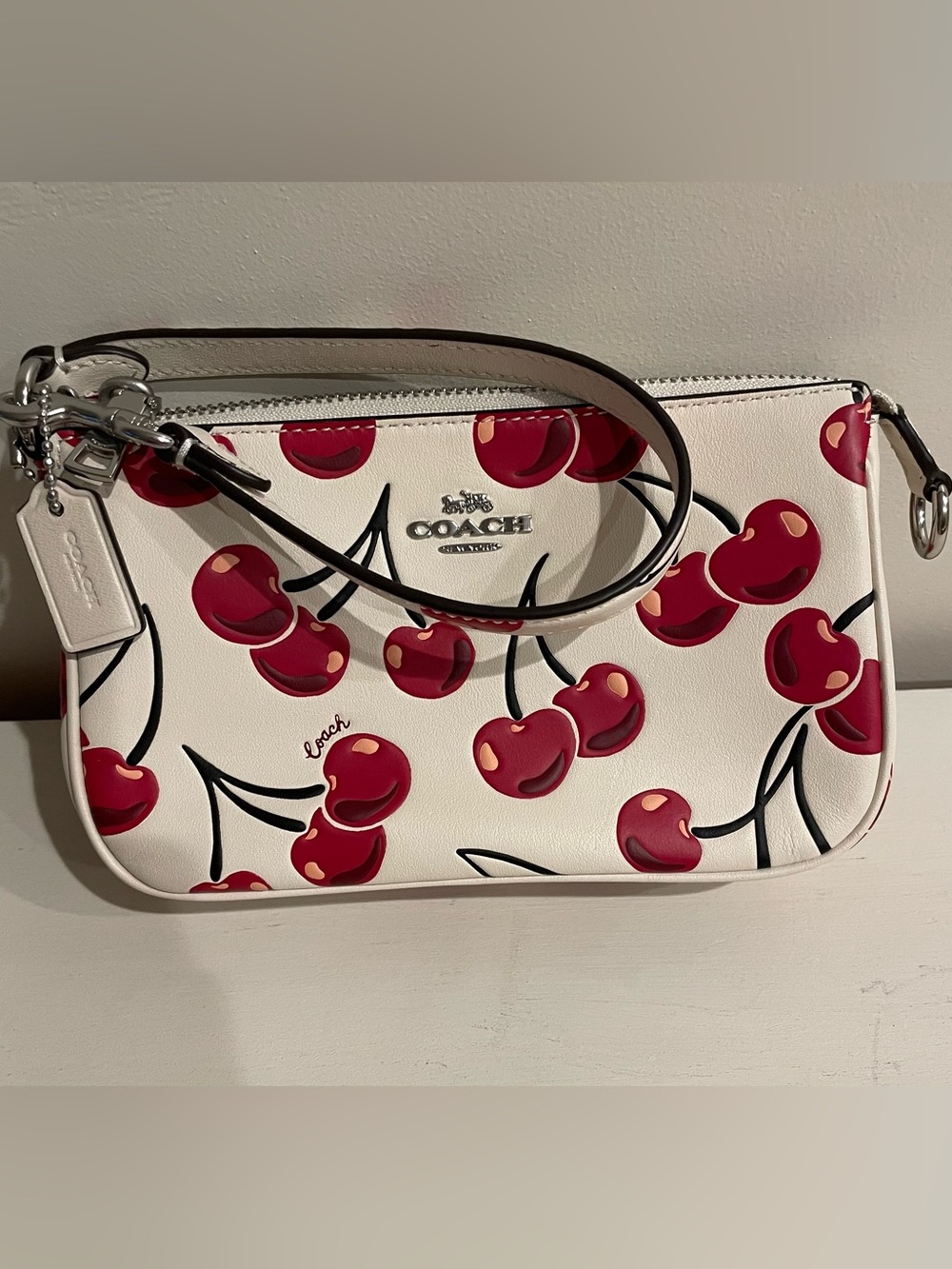 NWT Coach White Cherry Print Wristlet